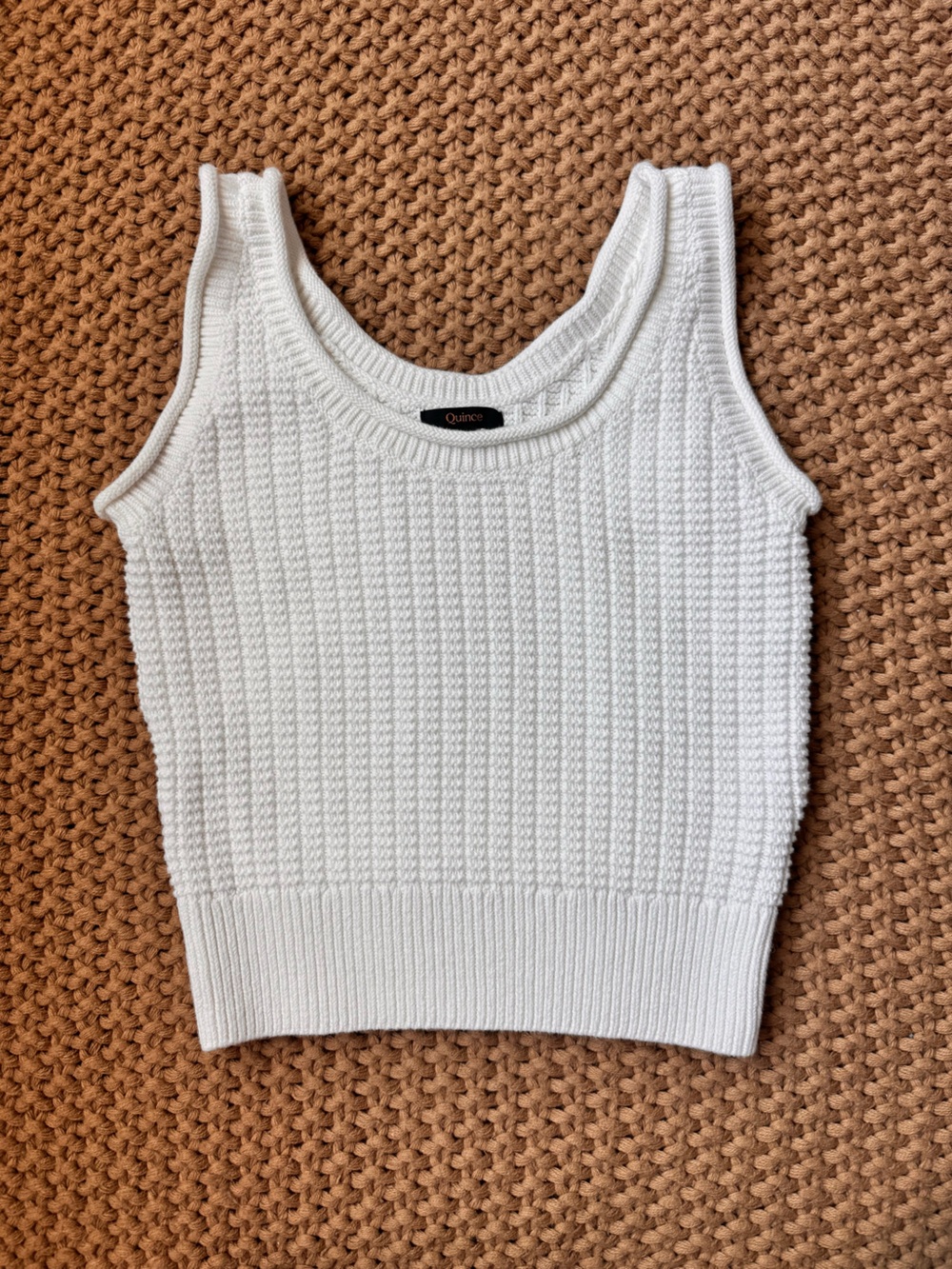 Quince Waffle Cropped Sweater Tank Top in Ivory White Women’s Size Medium